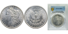 United States Federal republic 1881 O 1 Dollar "Morgan Dollar" Silver (.900) (.100 copper) New Orleans Mint (5708000) 26.73g PCGS MS 61 KM110