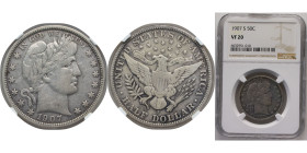 United States Federal republic 1907 S ½ Dollar "Barber Half Dollar" Silver (.900) (.100 copper) San Francisco Mint (1250000) 12.5g NGC VF 20 KM116