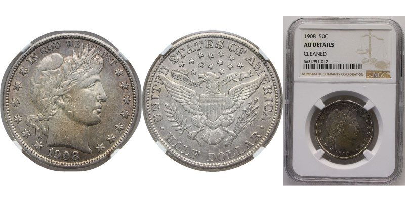 United States Federal republic 1908 ½ Dollar "Barber Half Dollar" Silver (.900) ...