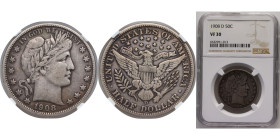 United States Federal republic 1908 D ½ Dollar "Barber Half Dollar" Silver (.900) (.100 copper) Denver Mint (3280000) 12.5g NGC VF 30 KM116