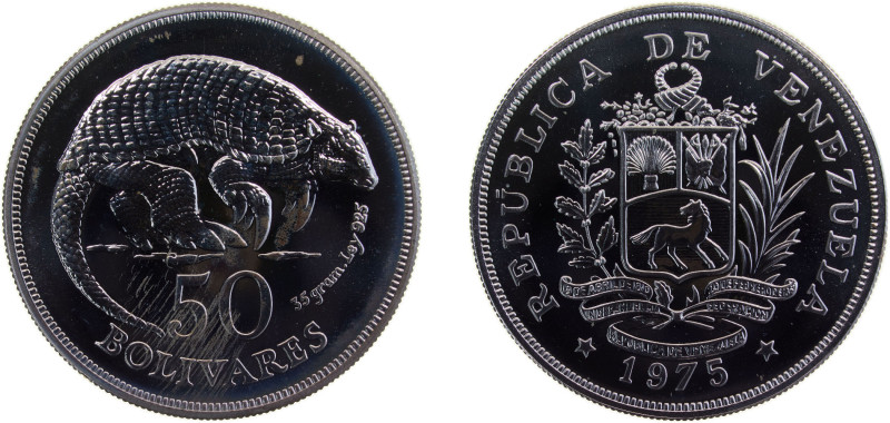 Venezuela Fourth Republic 1975 50 Bolívares (Armadillo) Silver (.925) Royal Mint...