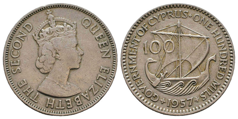 COINS & TOKENS - C Y P R U S
100 Mils (1957) with "Crowned head to right and in...