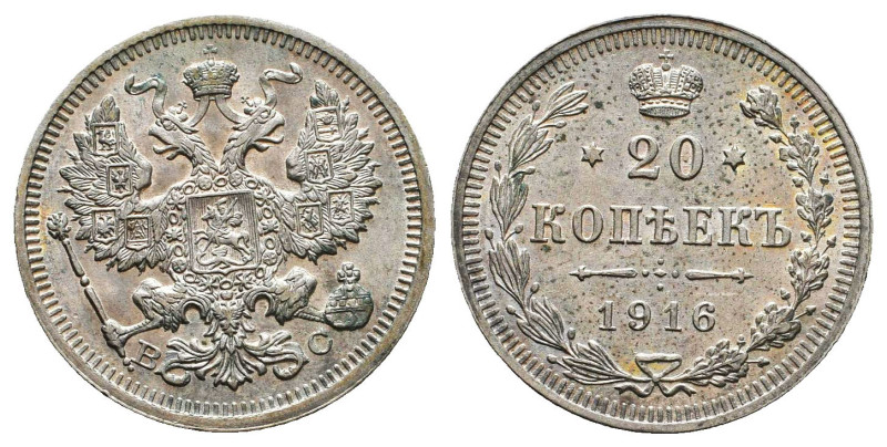 RUSSIAN COINS AND MEDALS, Nicholas II, 1894-1917, 20 Kopecks 1916 ÑÏÁ-ВÑ. Condit...