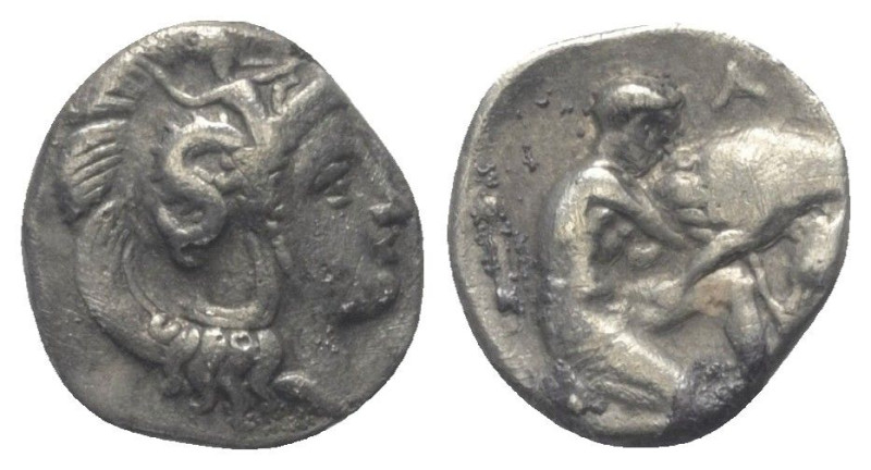 Kalabrien. Tarent.

 Diobol (Silber). Ca. 302 - 280 v. Chr.
Vs: Kopf der Athe...