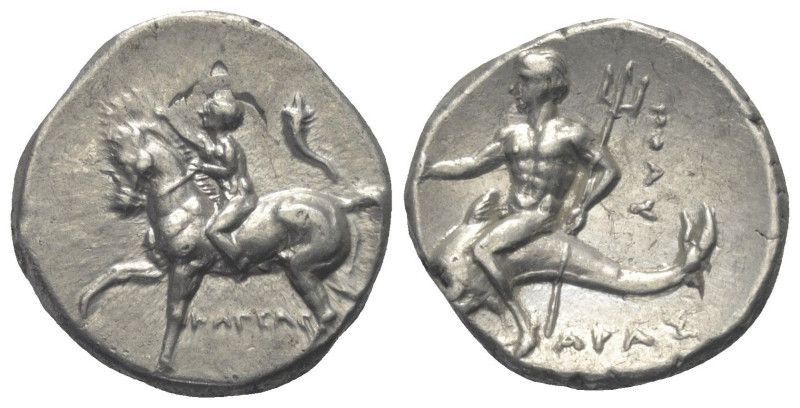 Kalabrien. Tarent.

 Didrachme oder Nomos (Silber). Ca. 281 - 272 v. Chr.
Vs:...