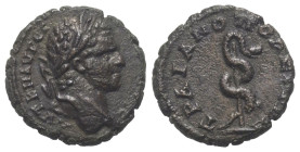 Thrakien. Traianopolis. Caracalla (197 - 217 n. Chr.).

 Bronze.
Vs: Büste mit Lorbeerkranz rechts.
Rs: Schlangenstab.

16 mm. 2,91 g. 

Varba...