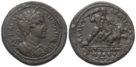 Lydien. Blaundos. Caracalla (197 - 217 n. Chr.).

 Bronze.
Vs: Büste mit Lorbeerkranz, Paludament über der Schulter und Panzer mit Gorgonenhaupt re...