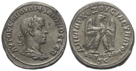Seleukis und Pierien. Antiochia am Orontes. Philippus II. (247 - 249 n. Chr.).

 Tetradrachme (Billon). 248 - 249 n. Chr.
Vs: Büste in Rückansicht ...