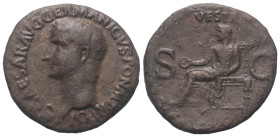 Caligula (37 - 41 n. Chr.).

 As. 37 - 38 n. Chr. Rom.
Vs: C CAESAR AVG GERMANICVS PON M TR POT. Kopf links.
Rs: VESTA / S - C. Verschleierte Vest...