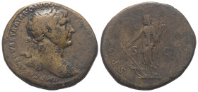 Traianus (98 - 117 n. Chr.).

 Sesterz. 108 - 110 n. Chr. Rom.
Vs: IMP CAES NERVAE TRAIANO AVG G[ER DAC P M TR P COS V P P]. Büste mit Lorbeerkranz...