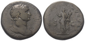 Traianus (98 - 117 n. Chr.).

 Sesterz. 112 - 114 n. Chr. Rom.
Vs: IMP CAES NERVAE TRAIANO AVG GER DAC P M TR P COS VI P P. Büste mit Lorbeerkranz ...