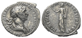Traianus (98 - 117 n. Chr.).

 Denar (Silber). 116 - 117 n. Chr. Rom.
Vs: IMP CAES NER TRAIAN OPTIM AVG GERM DAC. Büste mit Lorbeerkranz und Paluda...