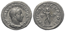 Severus Alexander (222 - 235 n. Chr.).

 Denar (Silber). 232 n. Chr. Rom.
Vs: IMP ALEXANDER PIVS AVG. Büste mit Lorbeerkranz, Paludament und Panzer...