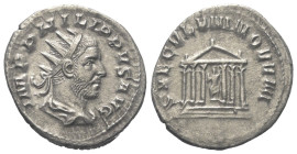 Philippus I. Arabs (244 - 249 n. Chr.).

 Antoninian. 248 n. Chr. Rom.
Vs: IMP PHILIPPVS AVG. Büste mit Strahlenkrone, Paludament und Panzer rechts...