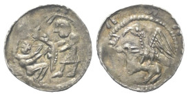 Polen - Herzogtum der ersten Piasten (980 - 1193). Wladislaw II. Wygnaniec (1138 - 1146).

 Denar (Silber).
Vs: Nach links stehender Ritter mit Sch...