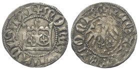 Polen - Königreich (1306 - 1506). Wladyslaw II. Jagiello (1386 - 1434).

 Halbgroschen (Silber). Krakau (Kraków).
Vs: + MONETA WLADISLAI. Krone.
R...