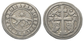 Ungarn. Slawonien. Bela IV. (1235 - 1270).

 Denar (Silber).
Geprägt unter Herzog Bela, Ban Roland und Ban Heinrich (Henrik) von Güssing (1260 - 12...