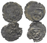 Walachei - Fürstentum. Dan II. (1420 - 1431).

 Ban (Billon). Severin.
Lot (2 Stück):
Vs: Regent steht frontal mit Szepter und Kreuz. 
Rs: Bekrön...