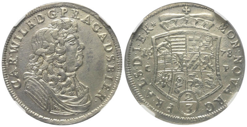 Anhalt-Zerbst - Fürstentum. Carl-Wilhelm (1667 - 1718).

 2/3 Taler (Silber). ...