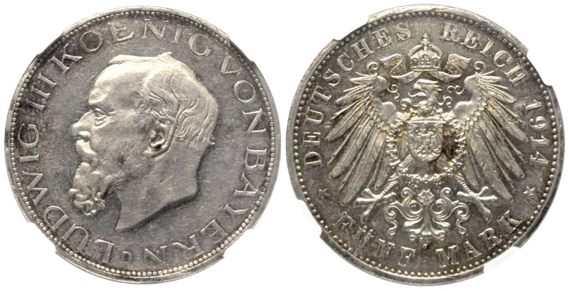 Kaiserreich. Bayern. Ludwig III. (1913 - 1918).

 5 Mark (Silber). 1914 D. Mün...