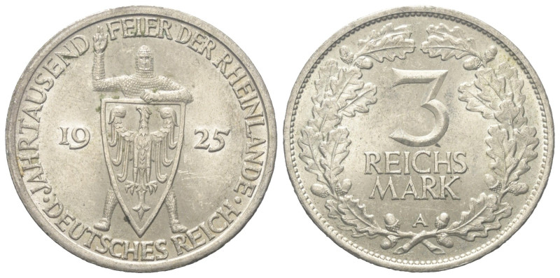 Weimarer Republik.

 3 Reichsmark (Silber). 1925 A. Berlin.
Jahrtausendfeier ...