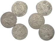 Habsburger bis 1806. Leopold I. (1658 - 1705).

 3 Kreuzer (Silber). 1698 MMV, 1705 GE und 1705 IA. Breslau, Prag und Granz.
Lot (3 Stück).

21 m...