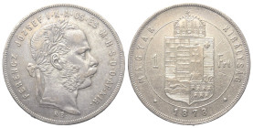 Kaisertum Österreich (1804 - 1918). Franz Joseph I. (1848 - 1916).

 1 Forint (Silber). 1860 KB. Kremnitz.
Vs: Kopf mit Lorbeerkranz rechts.
Rs: W...