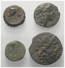 Griechische Münzen - Lots.


Verschiedene Herrscher (Königreich der Seleukiden).

Lot (4 Stück): Bronze; ca. 3. - 1. Jhdt. v. Chr.

Sehr schön ...