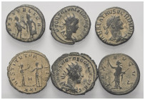 Römische Münzen - Lots. Kaiserzeit.


Lot (6 Stück, Silber): Antoniniane.
Trebonianus Gallus (251 - 253 n. Chr.) (2x).
Valerianus II. (Caesar 256...