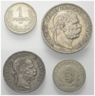 Österreich - Lots.


Österreich- Ungarn (1804 - 1918).
Franz Joseph I. (1848 - 1916).

Lot (4 Stück, Silber): verschiedene ungarische Nominale....