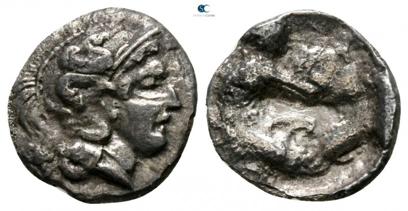 Calabria. Tarentum circa 380-325 BC. 
Diobol AR

11mm., 1,00g.



nearly ...