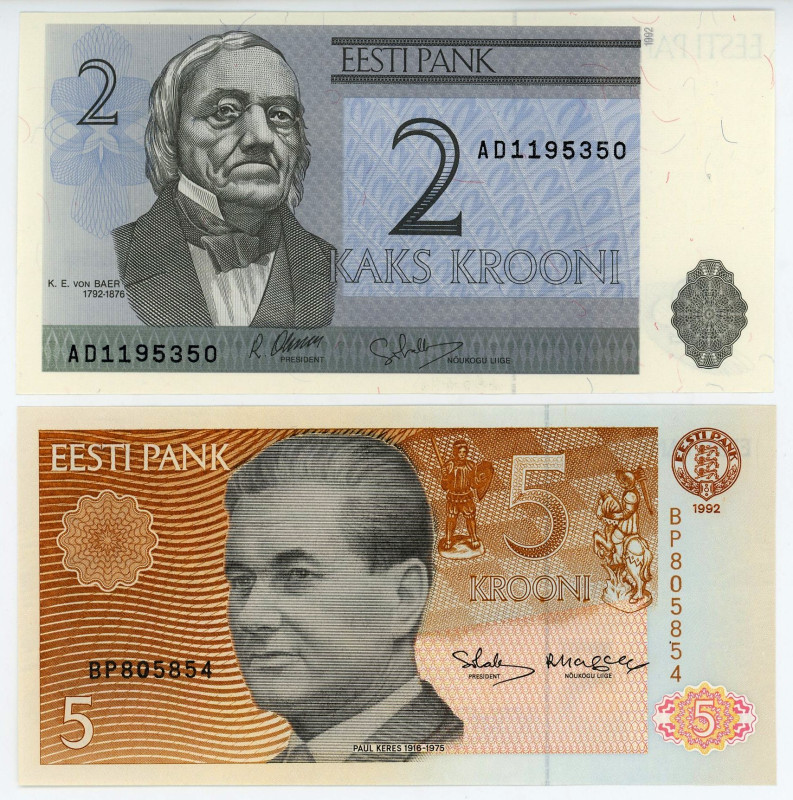 Estonia 2- 5 Krooni 1992
P# 70 - 71, P# 70 - 71; UNC