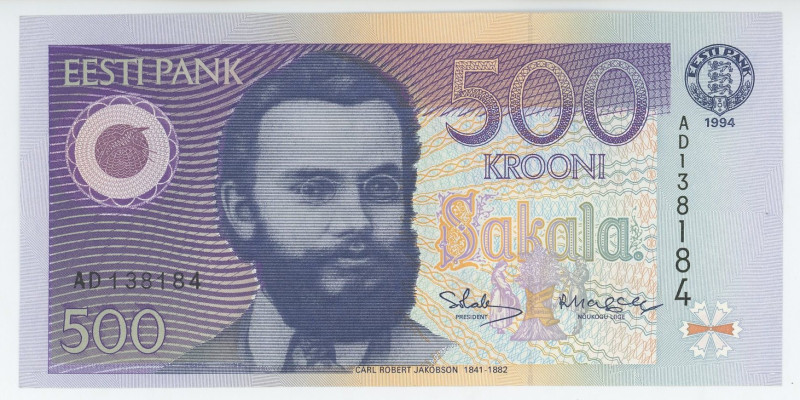 Estonia 500 Krooni 1994
P# 80a, # AD138184; UNC