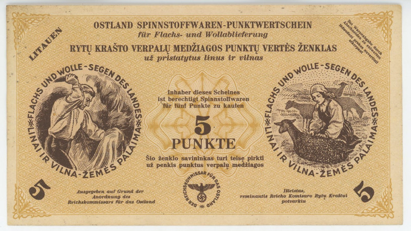 Lithuania 5 Punkte 1945 German Occupation - WW II
N# Grabowski LT19; AUNC