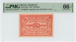 Russia - Northwest 10 Roubles 1919 PMG 66 EPQ
P# S222, N# 228662; # 426; UNC