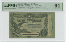 Russia - South Odessa 5 Roubles 1917 PMG 64
P# S334, N# 229309; # И 958388; UNC