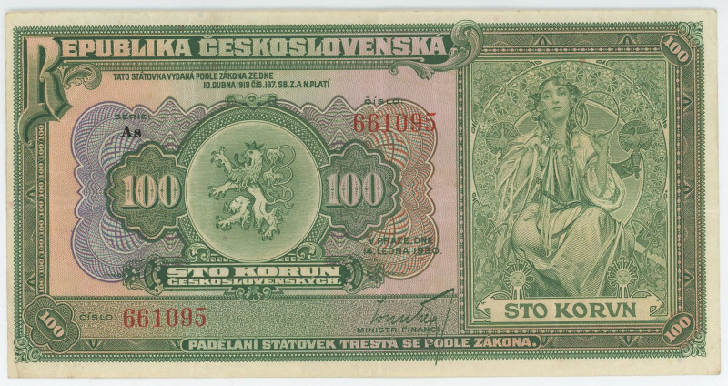 Czechoslovakia 100 Korun 1920
P# 17, N# 227069; # As 661095; VF-