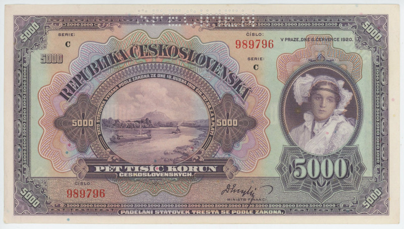 Czechoslovakia 5000 Korun 1920 Specimen
P# 19s, N# 285406; # C 989796; UNC