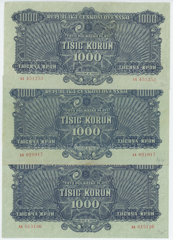 Czechoslovakia 3 x 1000 Korun 1944 Specimen
P# 50s, N# 285780; Perforated Speci...