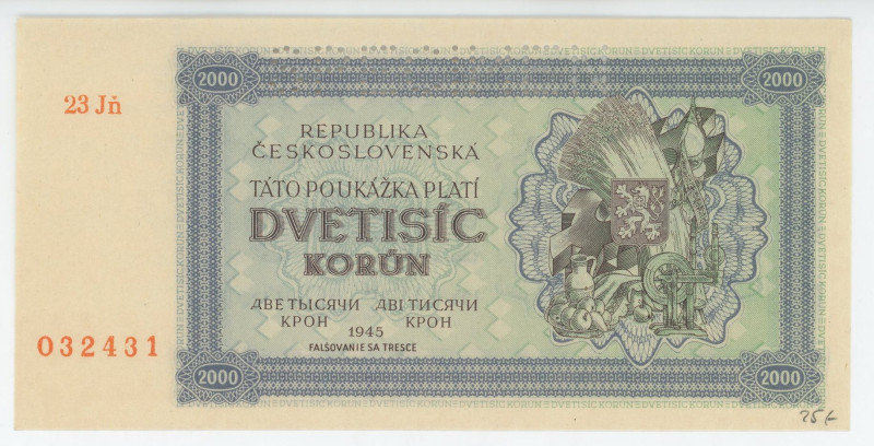 Czechoslovakia 2000 Korun 1945 Specimen
P# 50As, N# 285792; # 23Jn 032431; Perf...