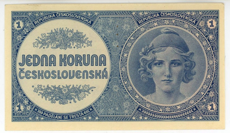 Czechoslovakia 1 Koruna 1946 (ND) Specimen
P# 58s, N# 227065; Perforated with 3...