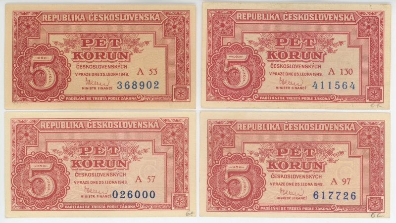 Czechoslovakia 4 x 5 Korun 1949
P# 68a, N# 205899; AUNC - UNC