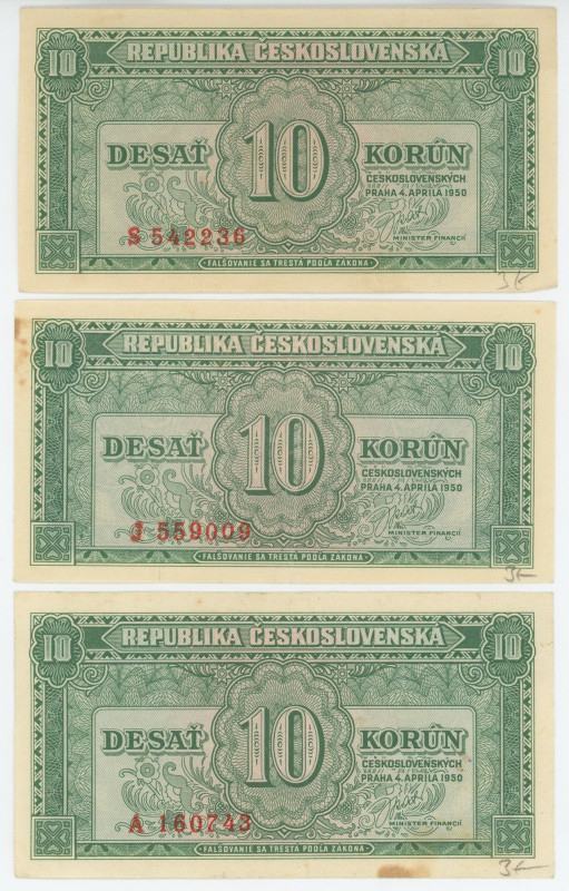 Czechoslovakia 3 x 10 Korun 1950
P# 69a, N# 227064; # Series A, J, S; XF+