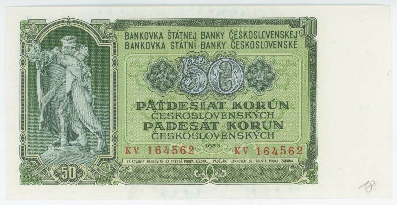 Czechoslovakia 50 Korun 1953
P# 85b, N# 208514; # KV 164562; UNC