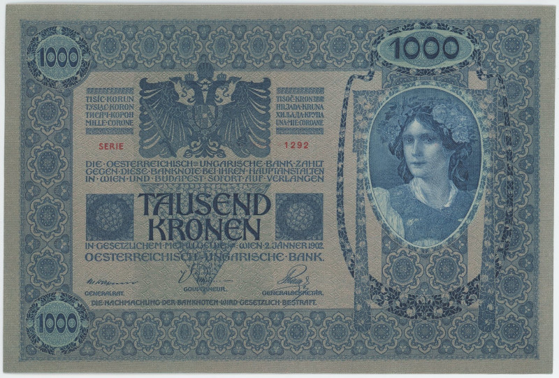 Austria 1000 Kronen 1902
P# 8a, N# 216628; # 1292 16279; UNC