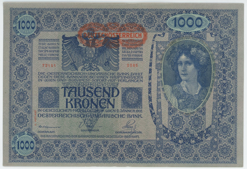 Austria 1000 Kronen 1902 (1919)
P# 61, N# 292399; # 2585 72151; UNC