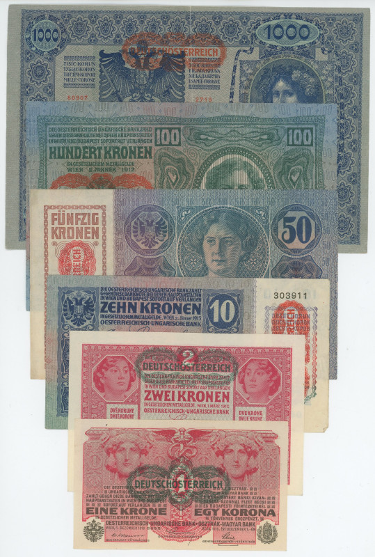 Austria 1-2-10-50-1000-1000 Kronen 1915 - 1919
Various Dates & Denominations; V...