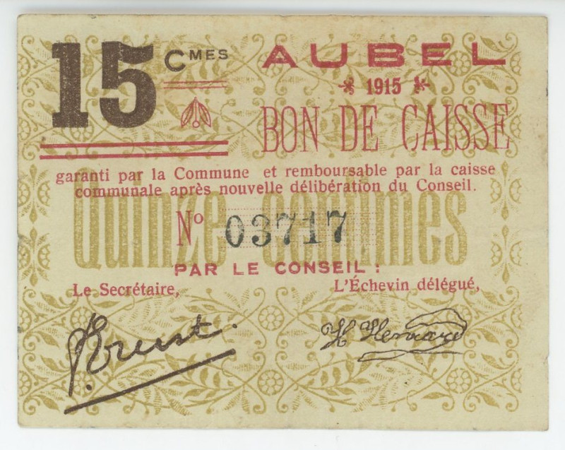 Belgium Commune De Aubel 15 Centimes 1915
# 03717; VF-