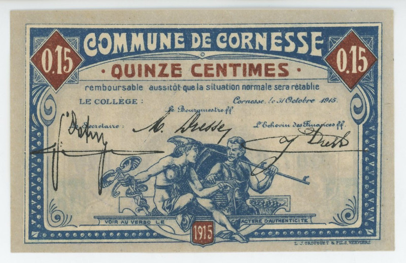 Belgium Commune De Cornesse 15 Centimes 1915
# 075660; AUNC