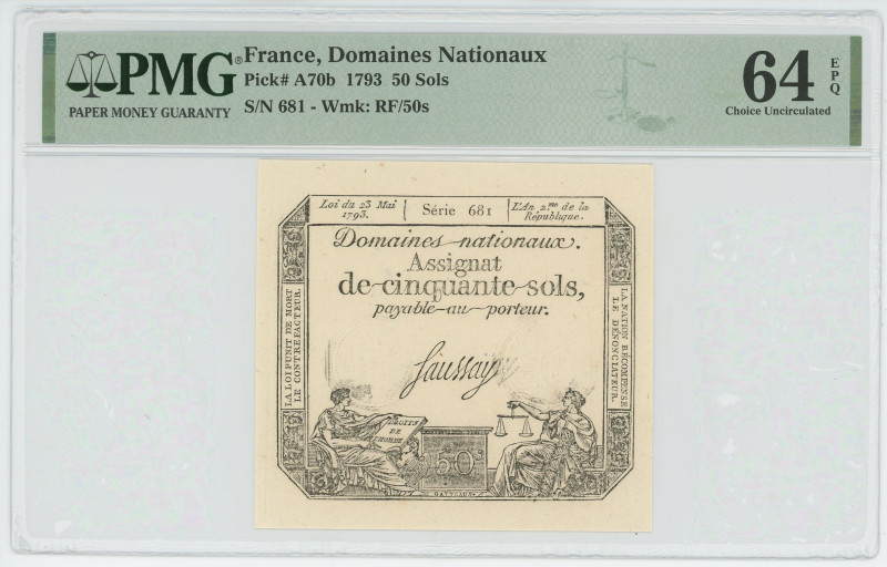 France 50 Sols 1793 PMG 64 EPQ
P# A70b, N# 206255; # 681; UNC